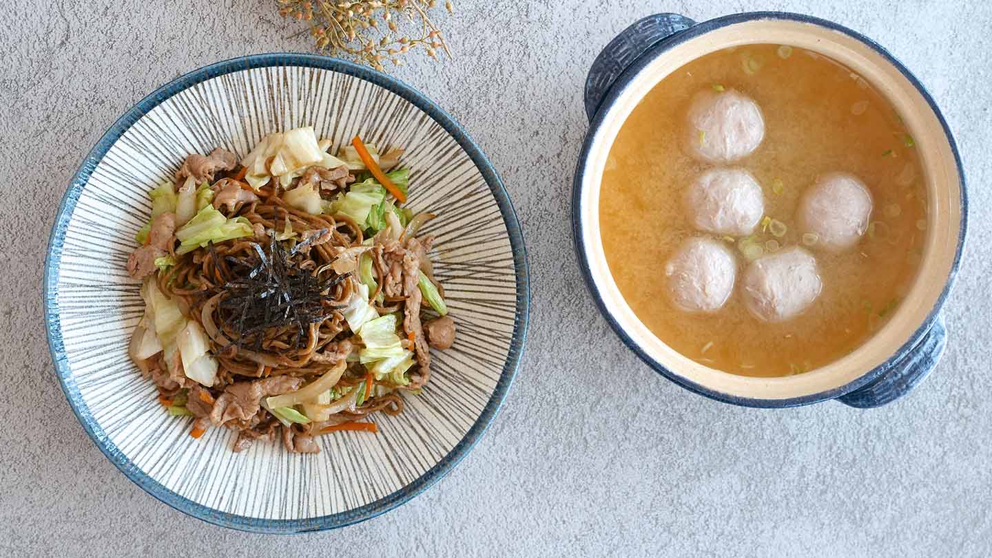 日日好食-日式炒麵-貢丸湯